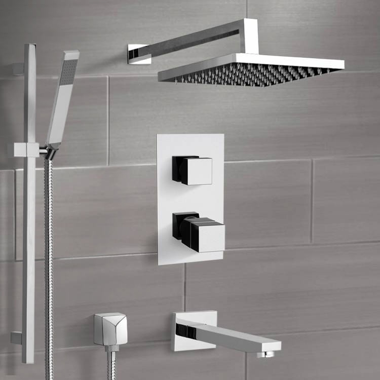 Remer TSR47-8 Chrome Thermostatic Tub and Shower System with 8 Inch Rain Shower Head and Hand Shower